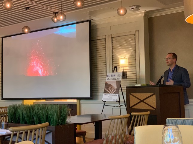 Photo of Anton Zuiker tells stories about volcanoes and overcoming risk