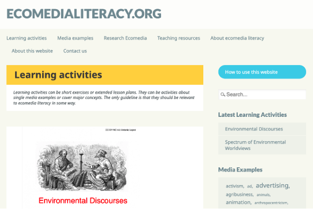 Screen shot from ecomedialiteracy.org site