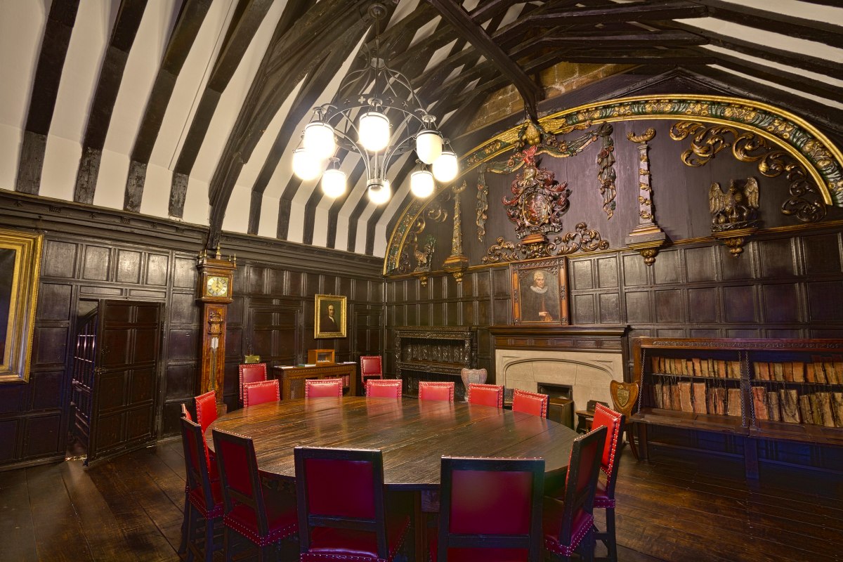 Photo of Chetham's Library reading room. The library is one of the oldest public libraries in Britain. Located in Manchester, Greater Manchester, England, UK.
