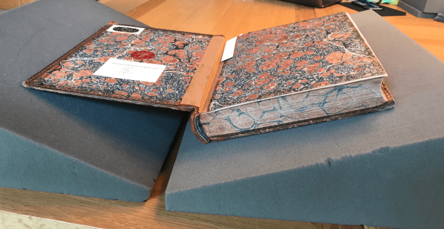 Photo of an old book in an archive